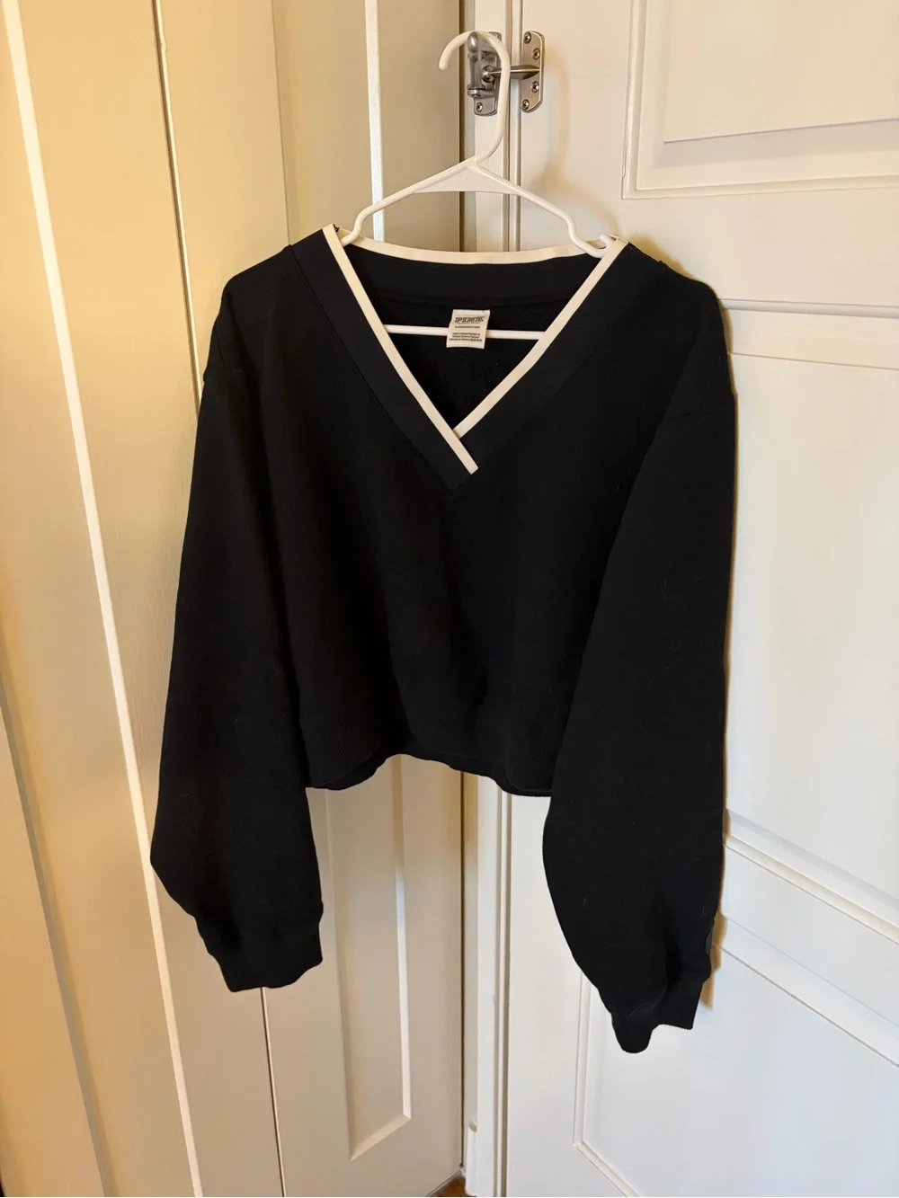 PINK Victoria's Secret Black V-Neck Sweater with White Trim